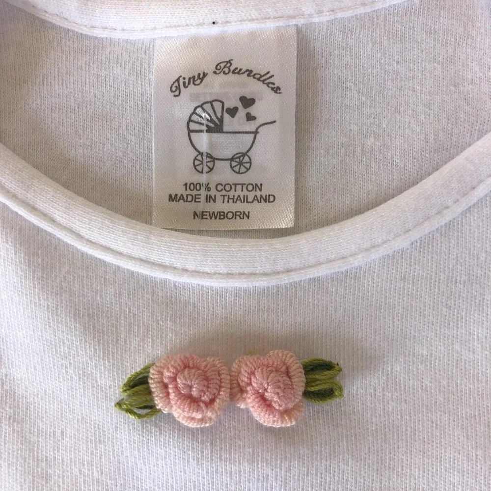 New 6 Mo Tiny‎ Bundles 3Pc Pink Rosebuds Hat T-shirt Pants Infant Baby Roses